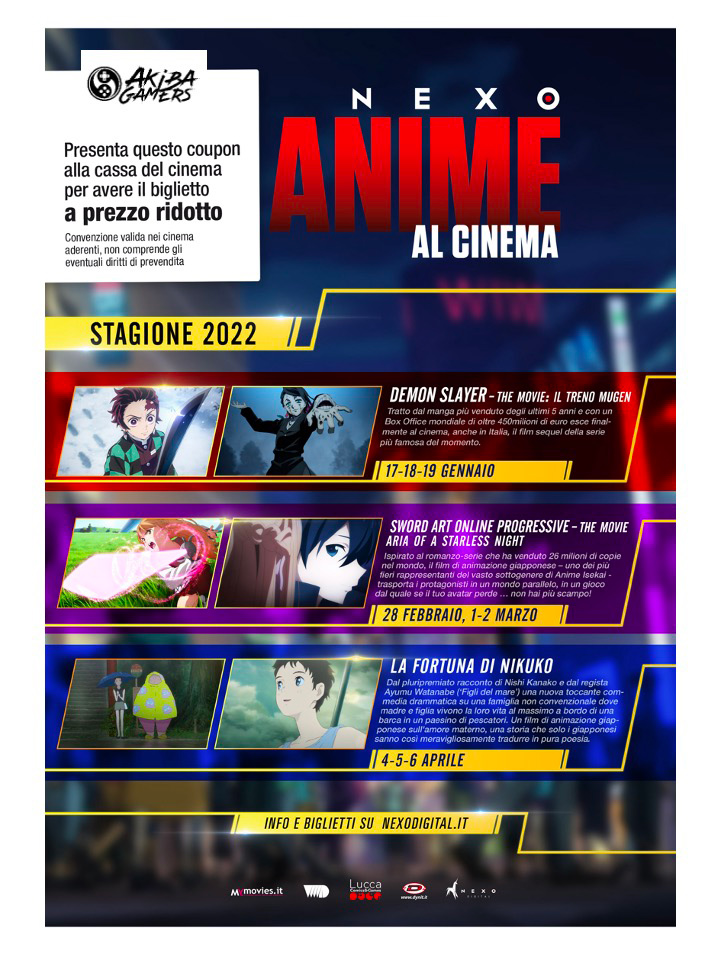 ANIME AT CINEMA 2022: Discount Coupon for Demon Slayer, Sword Art Online Progressive and Nikuko's La Fortuna
